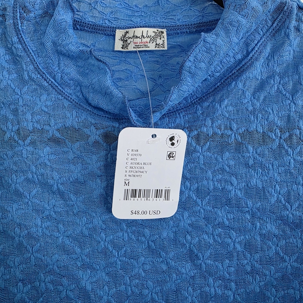 Free People From The Start Blue Lace Top - Picture 2 of 6